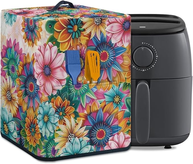 Dust Cover for Air Fryer and Extra Accessories, Dust Proof Easy to Clean Electric Appliance Cover With Pockets and Handle, Boho Flower