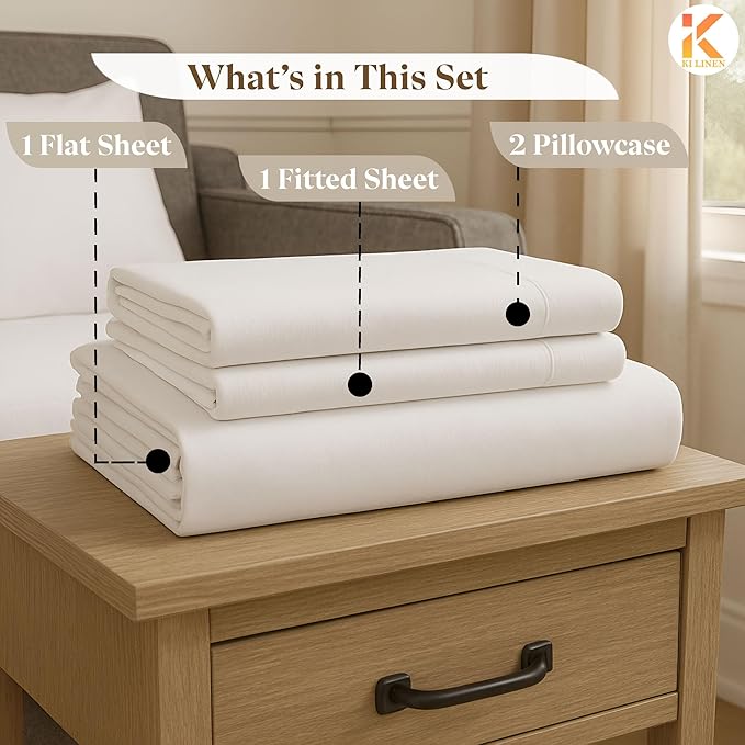 Sleeper Sofa Bed Sheet Set - Queen Size 4 PC's Sheet Set Sofa Bed Sheets - 100% Cotton 400 Thread Count Sofa Sheets - Sleeper Sofa Sheets - Fits Mattresses Up to 6" Drop - White