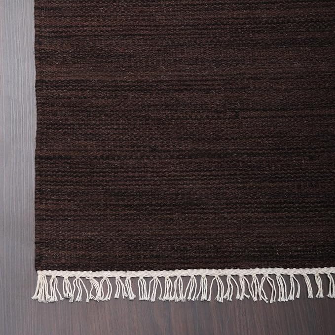 Rugsotic Carpets Hand Woven Flat Weave Kilim Wool ECO-Friendly Area Rugs - 10'x10', Square Shape, Dark Brown Color, Solid Plain Design, Low Pile Handmade Rugs for Living Room, Bed Room (D00111)