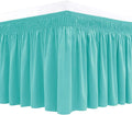 Biscaynebay Wrap Around Bed Skirts for Queen Beds 17" Long Drop, Aqua Adjustable Elastic Dust Ruffles Easy Fit Wrinkle Resistant Silky Luxurious Fabric Machine Washable