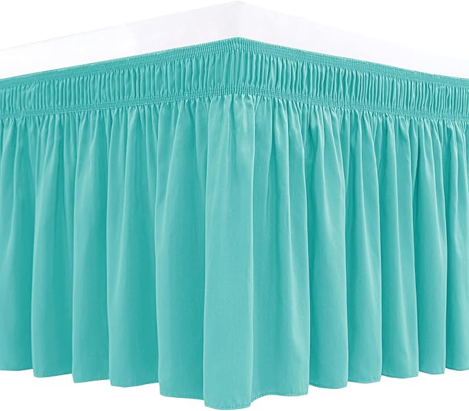 Biscaynebay Wrap Around Bed Skirts for King & Cal King Beds 17" Long Drop, Aqua Adjustable Elastic Dust Ruffles Easy Fit Wrinkle Resistant Silky Luxurious Fabric Machine Washable