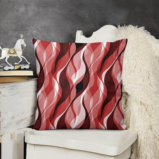Red Throw Pillow Covers Modern Abstract Ombre Red Striped Decorations for Bedroom Living Room Farmhouse Sofa Pillows Bed Couch 16x16 Inch