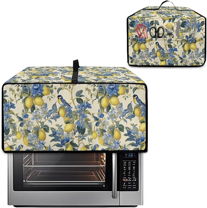 Lemon Floral Robin Bird Print Microwave Oven Dust Cover Heavy Duty Microwave Oven Grill Cover Dustproof Kitchen Machine Covers Case Protections for Toaster Oven, S