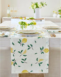 Solino Home Lemon Print Table Runner 60 inch - 100% Pure Linen Table Runner 14 x 60 Inch - Machine Washable - Botanical Lemon/Off White Print