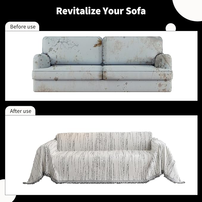 Chenille Couch Cover Pet Friendly, Sofa Cover Washable, Reversible Sofa Slipcover for Sectional Sofa, Loveseat, 2 or 3 Cushion Couch, Corner Sofa, Futon Cover (71" X 150", White)
