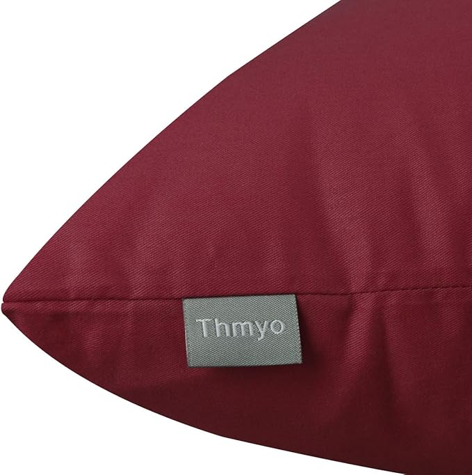 Thmyo 4-Pack 100% Cotton Comfortable Solid Decorative Throw Pillow Case Christmas Square Cushion Covers Pillowcases DIY Throw Pillow Covers for Sofa Bed Car(18x18 inch/45x45cm,Wine Red)