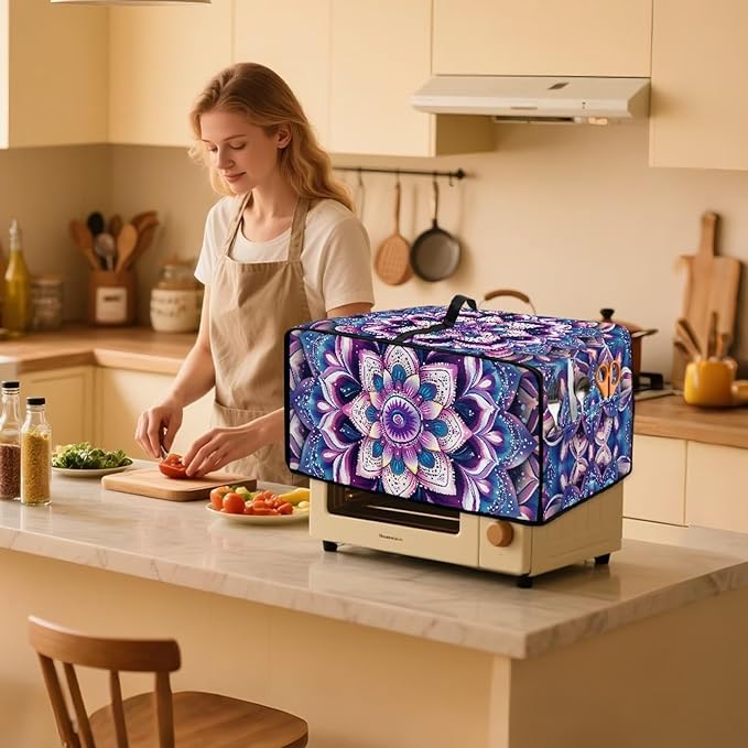 Countertop Convection Oven Cover Dust Protection Air Fryer Toaster Oven Covers with Side Pockets, for Home Kitchen Decor, L, 18.5 x 22.5 x 13 Inches, Violet Boho Floral