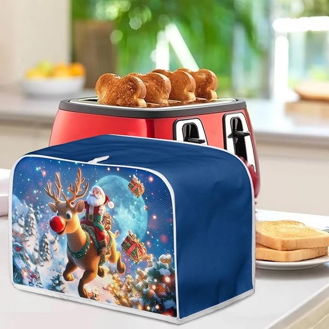 ZFRXIGN 4 Slice Toaster Cover Christmas Deer Santa Claus Dust Cover Small Appliance Covers Washable Toaster Bag with Top Handle Cute Baby Elephant Toaster Oven Cover Kitchen Decor Blue