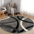 Rugshop Wavy Circles Design Round Rug, Carpet with Jute Backing for Living Room, Office, or Bedroom, Gray, 6'6" Round