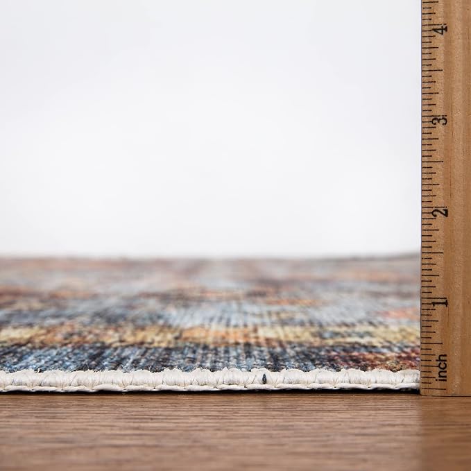 Bloom Rugs Washable Non-Slip 2' x 3' Rug - Blue/Orange Traditional Bordered Area Rug for Living Room, Bedroom, Dining Room, and Kitchen - Exact Size: 2' x 3'