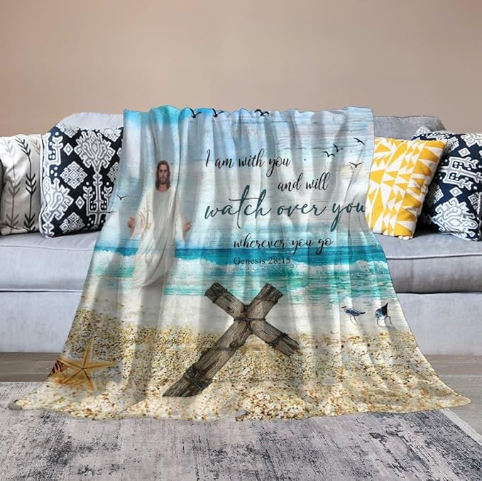 Christian Jesus Blanket Christian Gifts for Women & Men Religious Cross Throw Blanket Jesus Blanket for Kids Adults Soft Warm Cozy Fleece Blanket for Couch Sofa Bed 40"x50"
