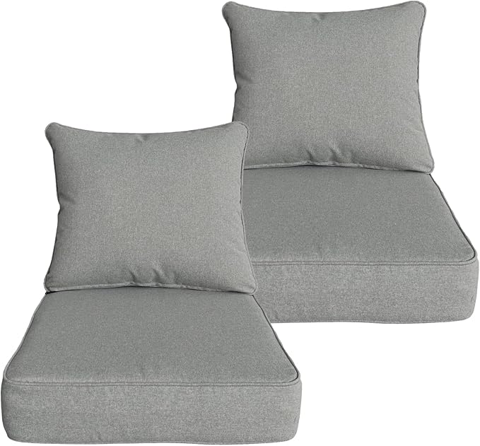 COZYVIDA Outdoor/Indoor 24x24 inch Deep Seat Patio Cushions Set of 2 Resilient Foam Filling Water Repellent Stain-Resistant UV Resistant Weather Resistant Patio Cushions Light Grey