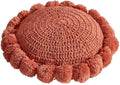 Boho Round Throw Pillow with Pom Poms Fringe Tassels, Bohemian Cute Decorative Circular Pillow with Knitted Texture for Sofa Chair, Acrylic Diameter 18 inches, Orange