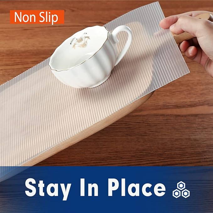 Shelf Liner, Drawer Liner, 17.7 Inches x 20 FT Cabinet Liner for Kitchen Cabinets Non-Adhesive Shelf Liners, Waterproof Shelf Paper with Non-Slip, Durable Liners, Clear