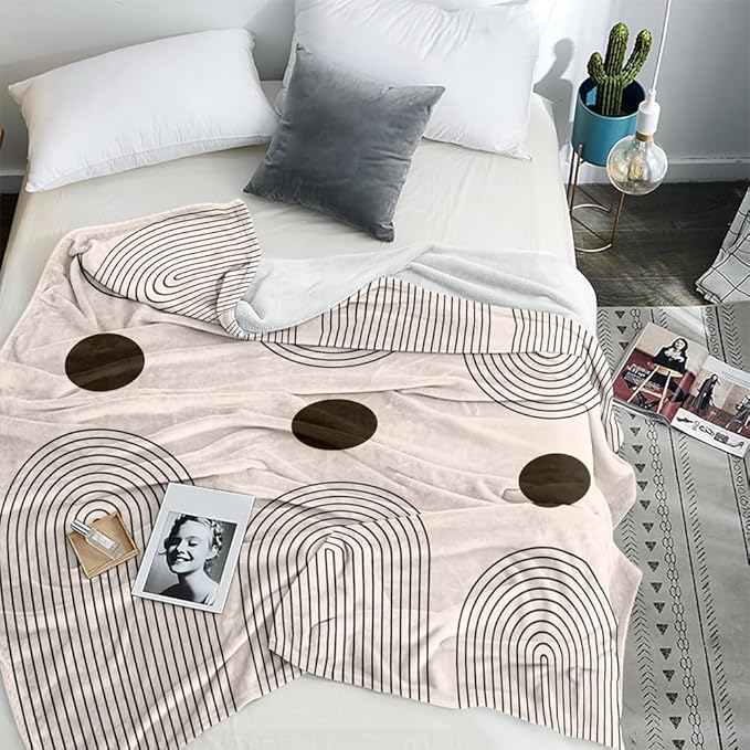 Modern Abstract Blankets Black Beige Boho Throw Blanket Boho Blanket Double Sided Flannel Throw Blanket,Suitable for Adults Children on The Sofa,Car,Bed Nap Warm Comfortable Blanket 50"X60"