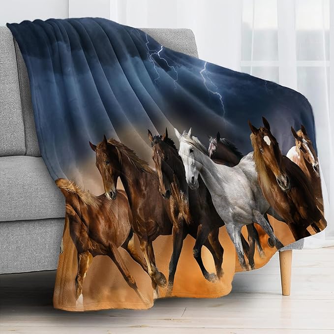 Lightning & Horse Throw Blanket for Couch, Super Soft Fuzzy Throws Warm Comfortable Plush Fleece Blanket, Fashion Decorative Flannel Fleece Blanket for All Season(50 x 60 in, Lightning & Horse)