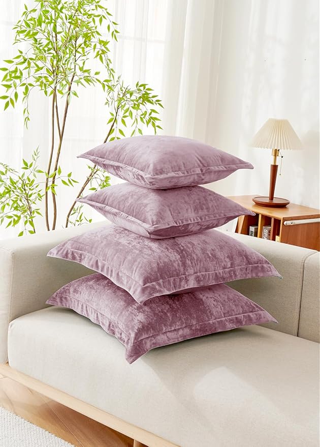 Luxurious Velvet Throw Pillow Covers 20x20 Set of 2 Decorative Pillow Covers Solid Square Cushion Case for Sofa Couch Bedroom Farmhouse, Mauve