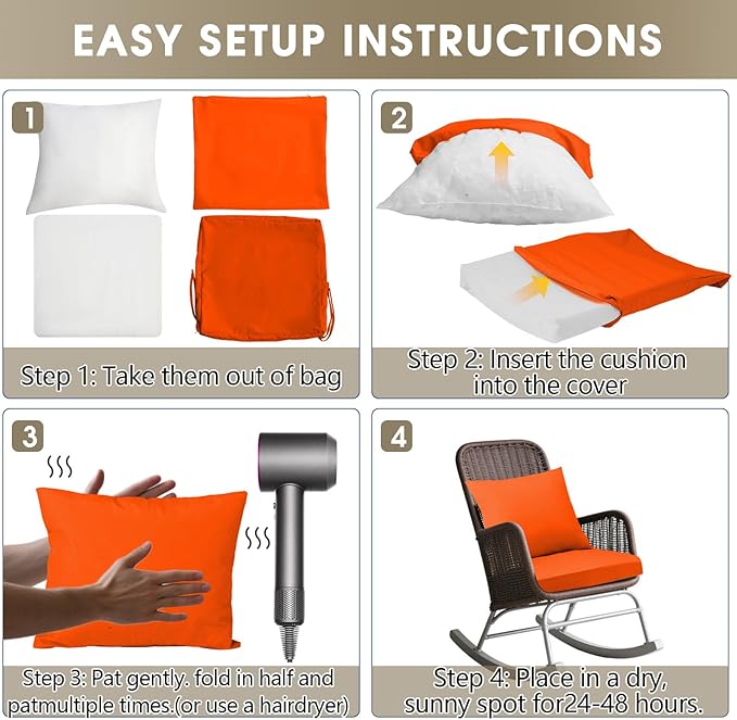Outdoor Seat Cushion Set 22 x 22 In, Water-Resistant & Fade-Resistan, Patio Furniture Cushions with Removable Cover Deep Seat & Back Cushion with Handle and Adjustable Straps for Chair Sofa,2PC