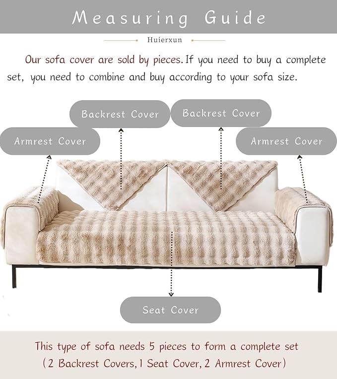 Faux Fur Couch Cover Fuzzy Soft Plush Thick Bubble Sofa Cover Luxury Sectional Couch Covers Luxury Anti-Slip Sofa Slipcover Washable Furniture Protector (Khaki,28"x70")