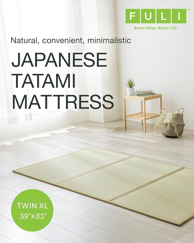 FULI Japanese Tatami Mattress, Tatami Rug, Igusa Mat (Japanese Rush Grass) Folds in Three, Made in Japan (Natural, Twin XL)