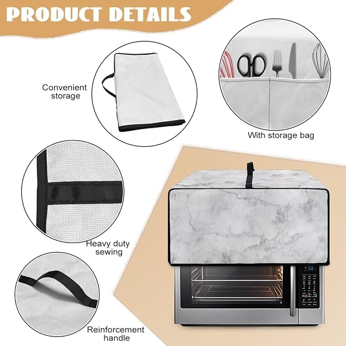 White Marble Texture Print Microwave Oven Dust Cover Polyester-Linen Fabric Dust Cover for Microwave Oven Universal Dust-Proof Kitchen Appliance Protector Fits Most Microwaves, L