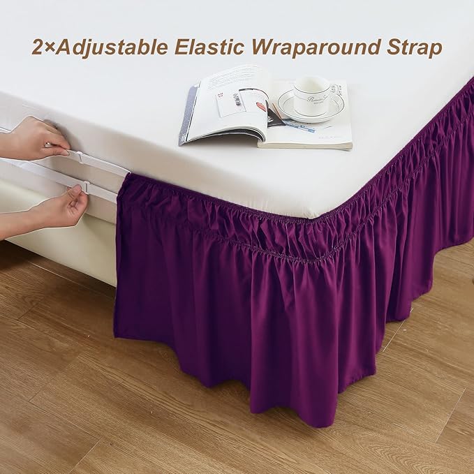 MEILA Full Bed Skirt, Wrap Around Ruffle Bed Skit for Full Beds with 14 inch Drop, Elastic Dust Ruffles Easy Fit Wrinkle & Fade Resistant, Purple