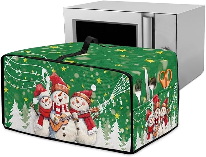 Air Fryer Toaster Oven Cover Fabric Convection Oven Cover with Pockets, Small Appliance Dust Protection for Christmas, M, 16.5 x 20.5 x 10 Inches, Snowman Guitar Musical Note Star Green