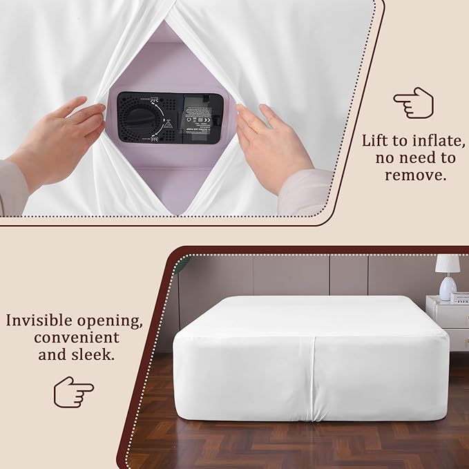 Fitted Sheet for Queen Air Mattress, with 18-24 Inch Extra Deep Pocket, Soft Breathable Bed Sheet Bottom Mattress Cover for Inflatable Air Bed, White