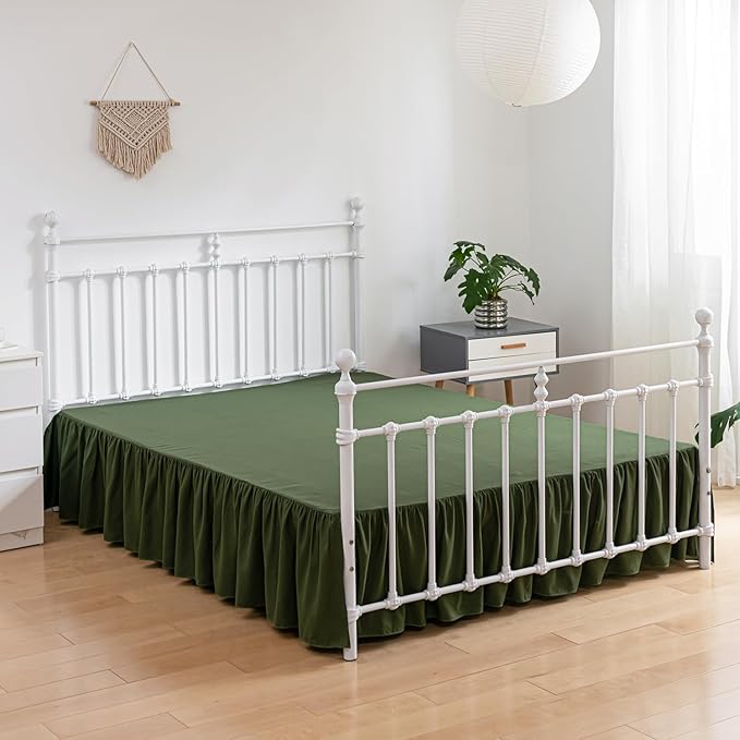 Bed Skirt Queen Size Ruffled Bed Skirt with Split Corners, 14 Inch Drop Dust Ruffle Bed Skirt with Platform, Green