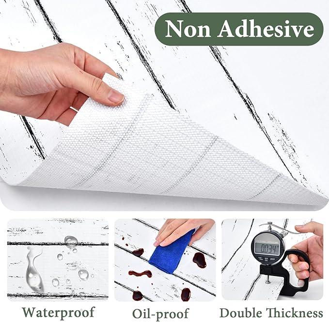 Shelf Liner for Kitchen Cabinets Non Adhesive Drawer Liner 12in x 20FT White Grain Non-Slip Thickened Shelf Liner Paper Strong Easy to Clean for Tool Box Refrigerator with Knife and Tape Measure