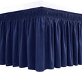 Biscaynebay Wrap Around Bed Skirts for King & Cal King Beds 22" Long Drop, Navy Adjustable Elastic Dust Ruffles Easy Fit Wrinkle Resistant Silky Luxurious Fabric Machine Washable