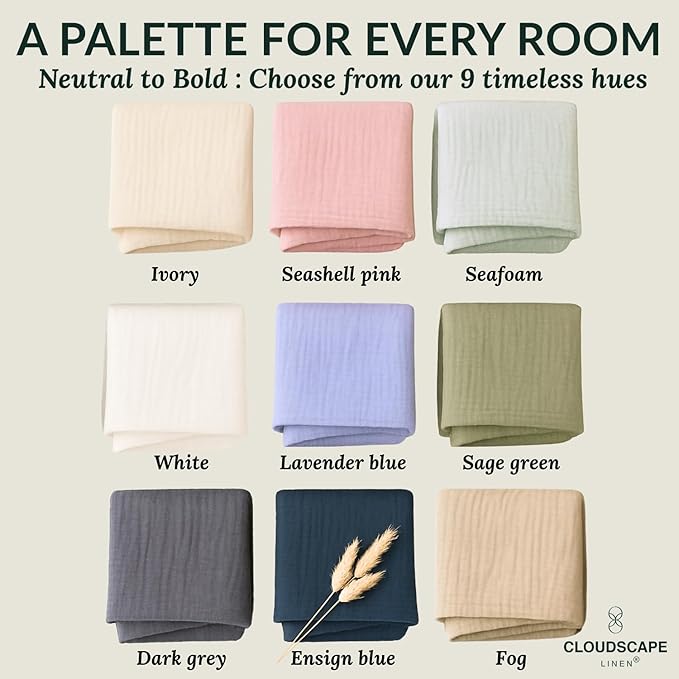 Cloud Scape Linen Extra Large 4 Layer Muslin Throw Blanket - 100% Cotton Gauze, Lightweight & Breathable All Season, Pre-Washed, for Couch & Bed, 50x70, Seafoam Green