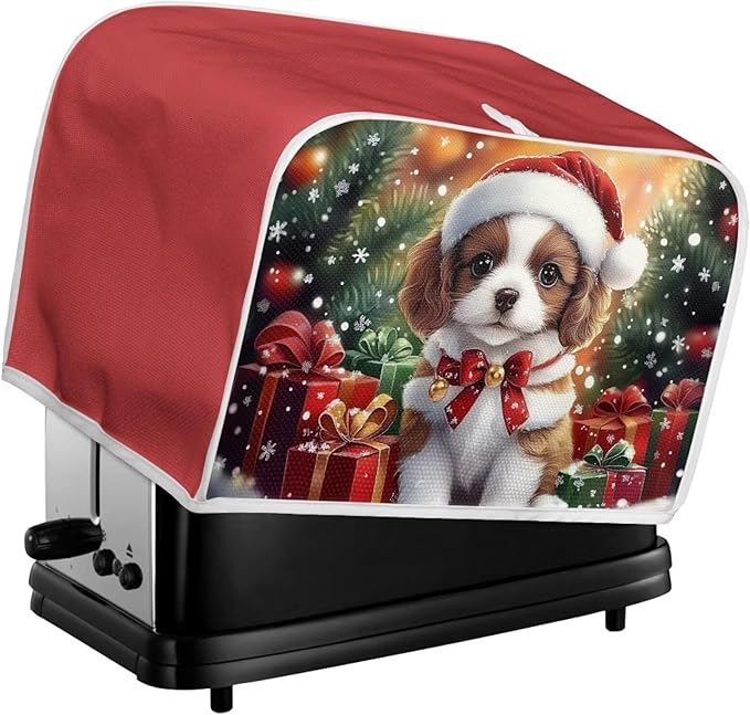 ZFRXIGN Christmas Puppy Dog Toaster Cover 4 Slice Toaster Dust Cover Small Appliance Covers Toaster Oven Cover Dust Cover Kitchen Decorative Protector Cavalier King Charles Spaniel Dog