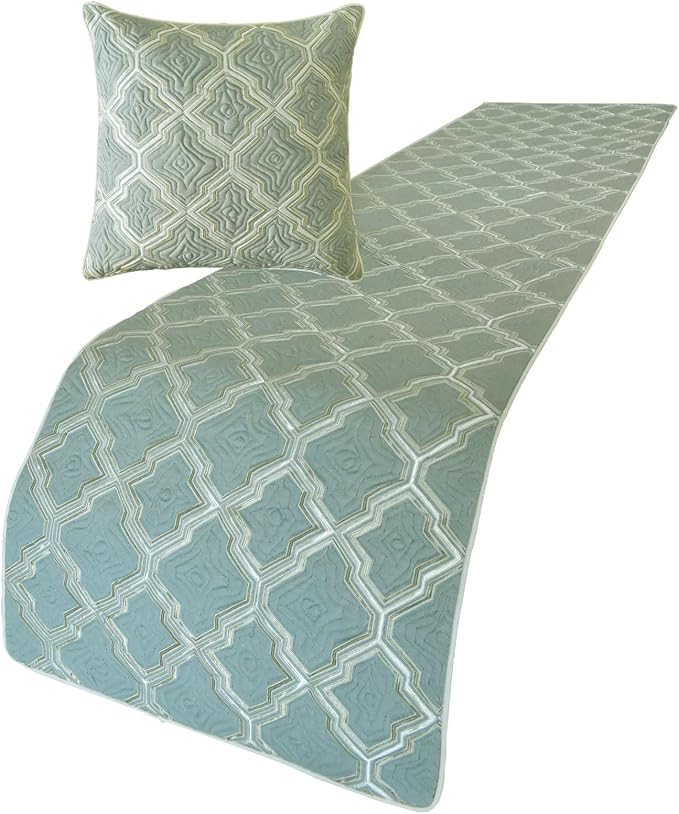 The HomeCentric King/Queen/Twin Light Blue Decorative Bed Runner King 90"x18" Bed Runner Without Pillow Cover, Quiled, Embroidery Bed Scarf on Jacquard Fabric - Estelle