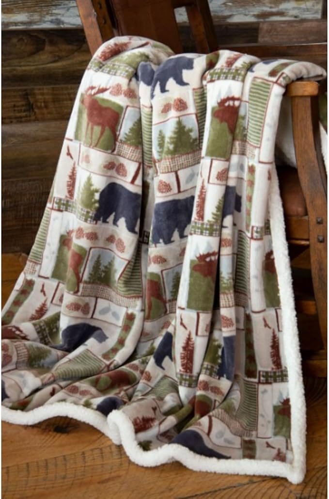CARSTENS, INC. Ultra Premium Super Soft Plush Sherpa Fleece Oversized Throw Blanket 54" x 68", Vintage Lodge