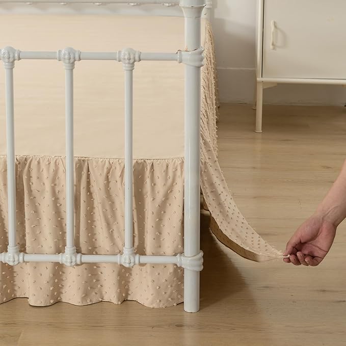 Tufted Dot Bed Skirt Full Size,Ruffled Bed Skirt with Split Corners, Full Bed Skirt 14 Inch Drop, Boho Full Size Bed Skirt Camel for Ruffled Bed Skirt with Split Corners, Bed Skirts Full Size