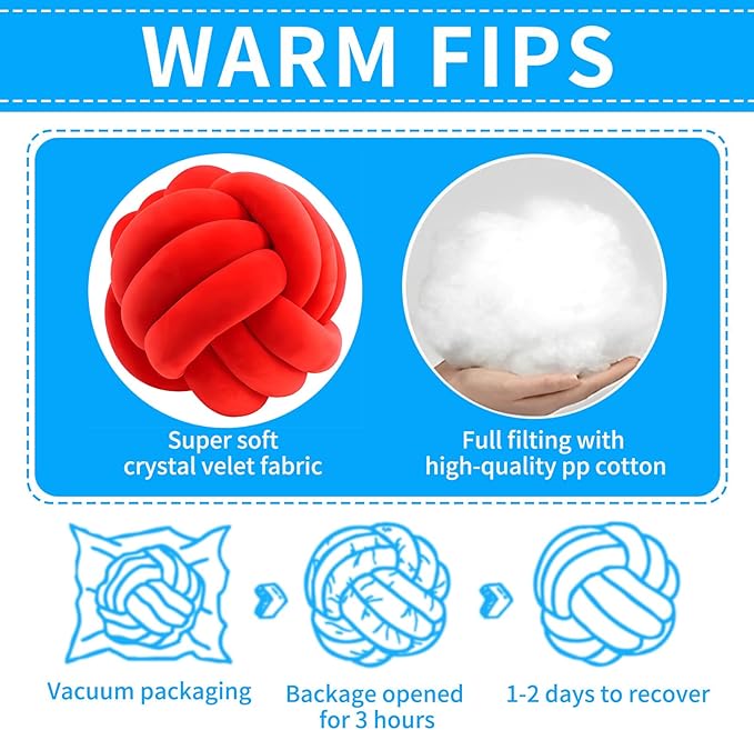 Knot Ball Pillows, Round Throw Pillow Cushion Home Decoration Soft Plush Pillow, Throw Knotted Ball Pillow Handmade Children Room Decoration Round Plush Toy Pillow (Red,8.5"/22cm)