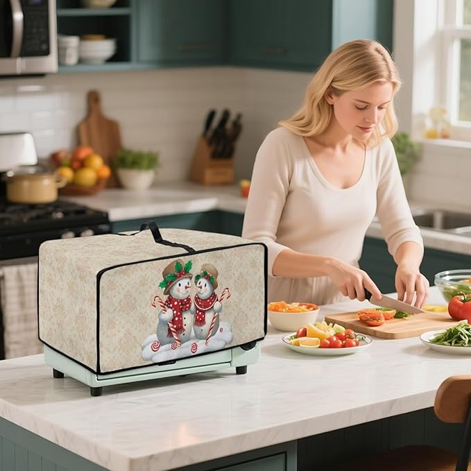 Air Fryer Toaster Oven Dust Cover Protective Microwave Oven Cover Small Appliance Protector Decorations Kitchen Accessories for Christmas, M, Snowman Candy Cane Floral Pattern Beige
