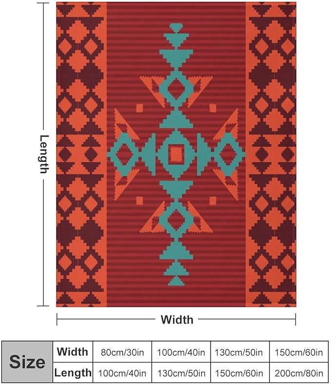 Aztec Throw Blanket, Red Native Southwestern Boho Blanket for Couch Bed Chair Outdoor Travel 50"x60"