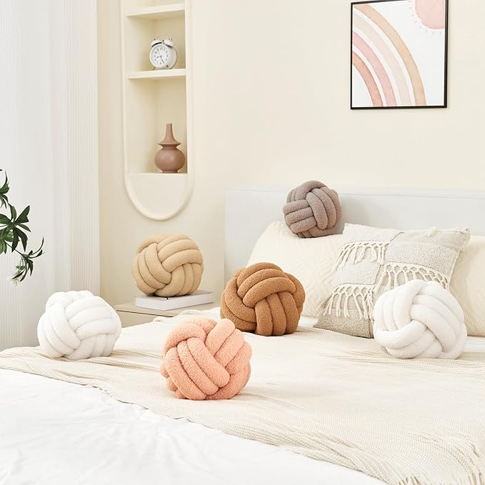 Petrella Knot Pillow Throw Pillows Ball Round Throw Pillows Home Decor Cushion Decorative Aesthetic Light Gray 13inch
