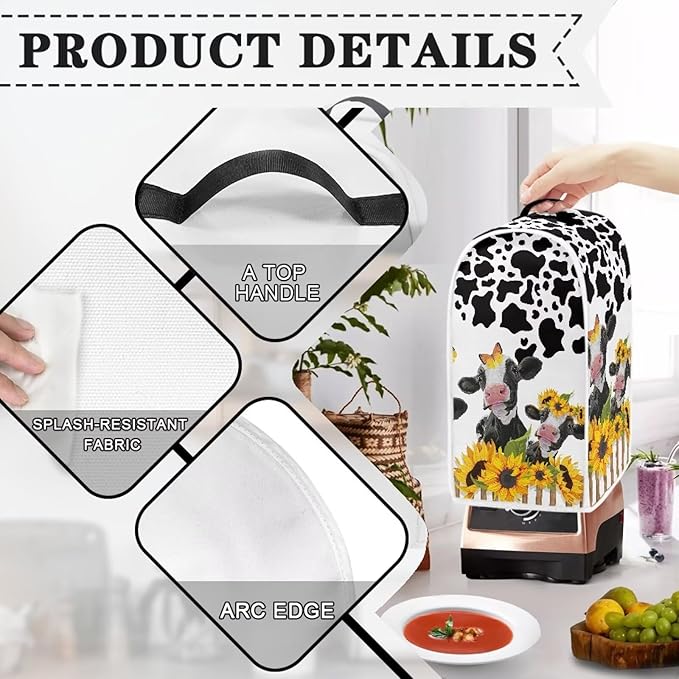 Sunflower Animal Cow Print Blender Dust Covers for Kitchen Counter,Juicer Cover Storage Pouch Cooker Mixer Covers Sleeve Coffee Maker Appliance Cover Food Processor Dust Cover