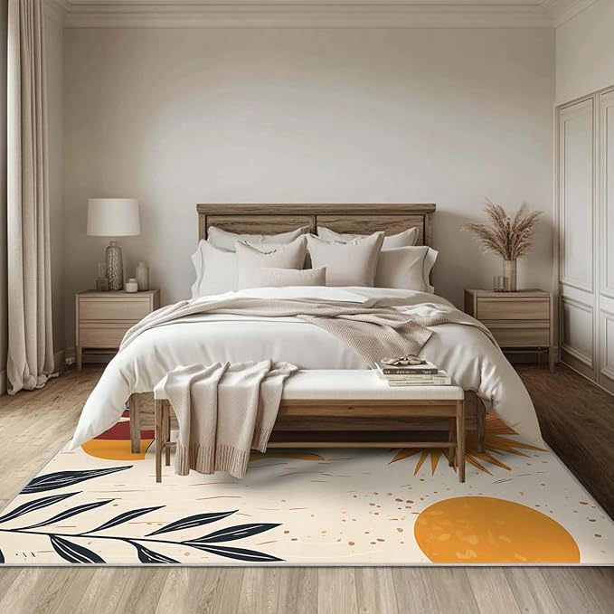 6x9 Sun and Moon Area Rug Beige Yellow Rug Non Slip Low Pile Large Carpet for Home Kitchen Living Room Bedroom Dining Room Office