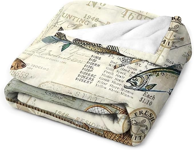 Fishing Blanket Fishing Gifts for Men Fish Throw Blanket Fishing Blanket for Kids Adults Soft Warm Cozy Fleece Blanket for Couch Sofa Bed 60"x80"