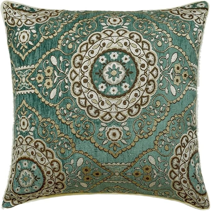 The HomeCentric King/Queen/Twin Teal Decorative Twin 53"x18" Bed Runner with Pillow Cover, Art Deco, Floral, Tassels & Velvet Bed Scarf on Velvet Fabric - Ahmet