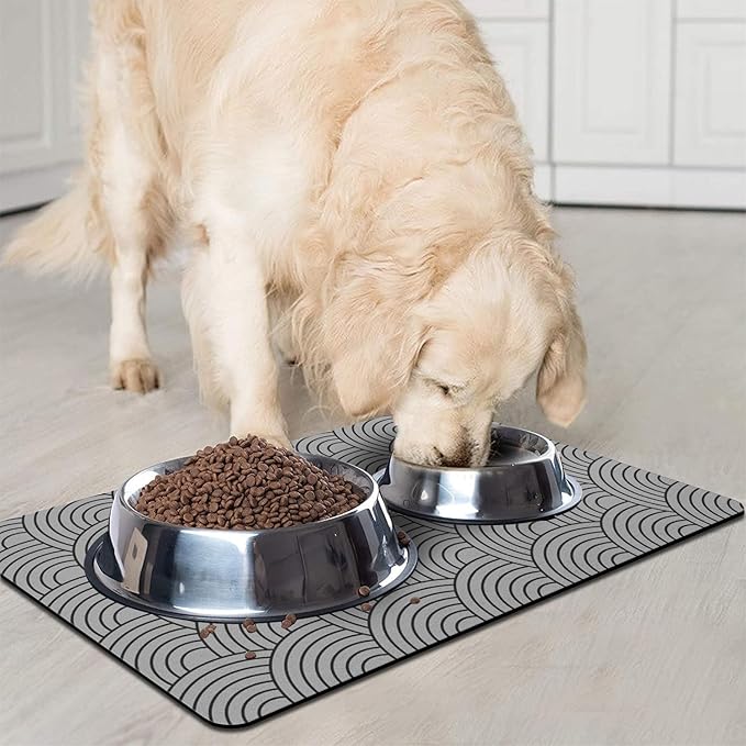 Dog Food Mat for Floors, Absorbent and Quick-Drying Pet Cat Food Mat,Anti-Fouling and Easy-to-Clean Pet Feeding Mat,Dog Bowl Mats for Messy Drinking Water Bowls.16 x24inch Boho Style