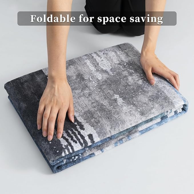 Ciicool Modern Abstract Deep Blue Gray Rug for Living Room, 4'x6' Machine Washable Area Rug Non-Slip Rug, Low-Pile Contemporary Indoor Dining Floor Carpet for Bedroom Office Under Table Home Decor