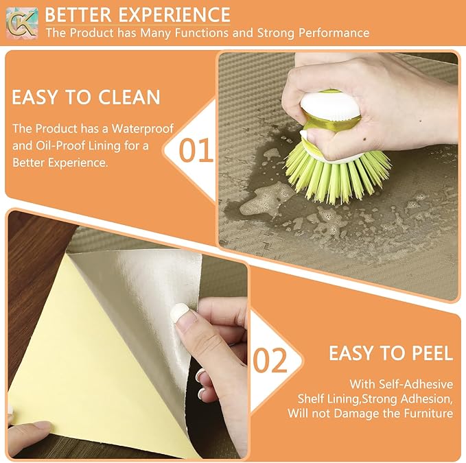 Self-Adhesive Shelf Liner Kitchen Liner, Waterproof Backed Paper Easy Peel and Stick Contact Liner Without Residue for Decor Your Desk Surface, Kitchen Countertops (Dark Khaki, 11.8 x 59 inches)
