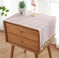 Bedside Table Cloth with Tassel Small Table Cover for Nightstand,Bedside Table TV Microwave (Pink, 17.7 * 39.4inches)