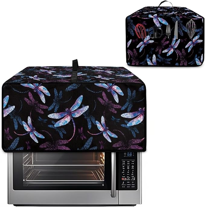 Dragonfly Print Microwave Oven Cover Dust-Proof Microwave Toaster Oven Cover Foldable Kitchen Appliance Protector Suitable for Most Microwave Ovens, S