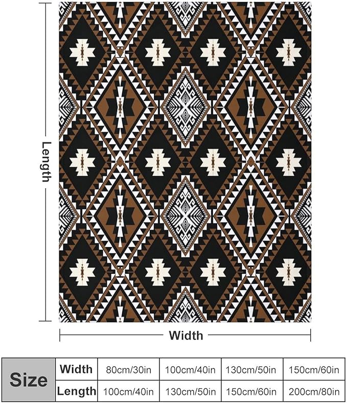 Rustic Western Throw Blanket, Southwestern Bohemian Ethnic Style Native Aztec Pattern Flannel Blanket for Sofa Bed, All Seasons 50"x60"